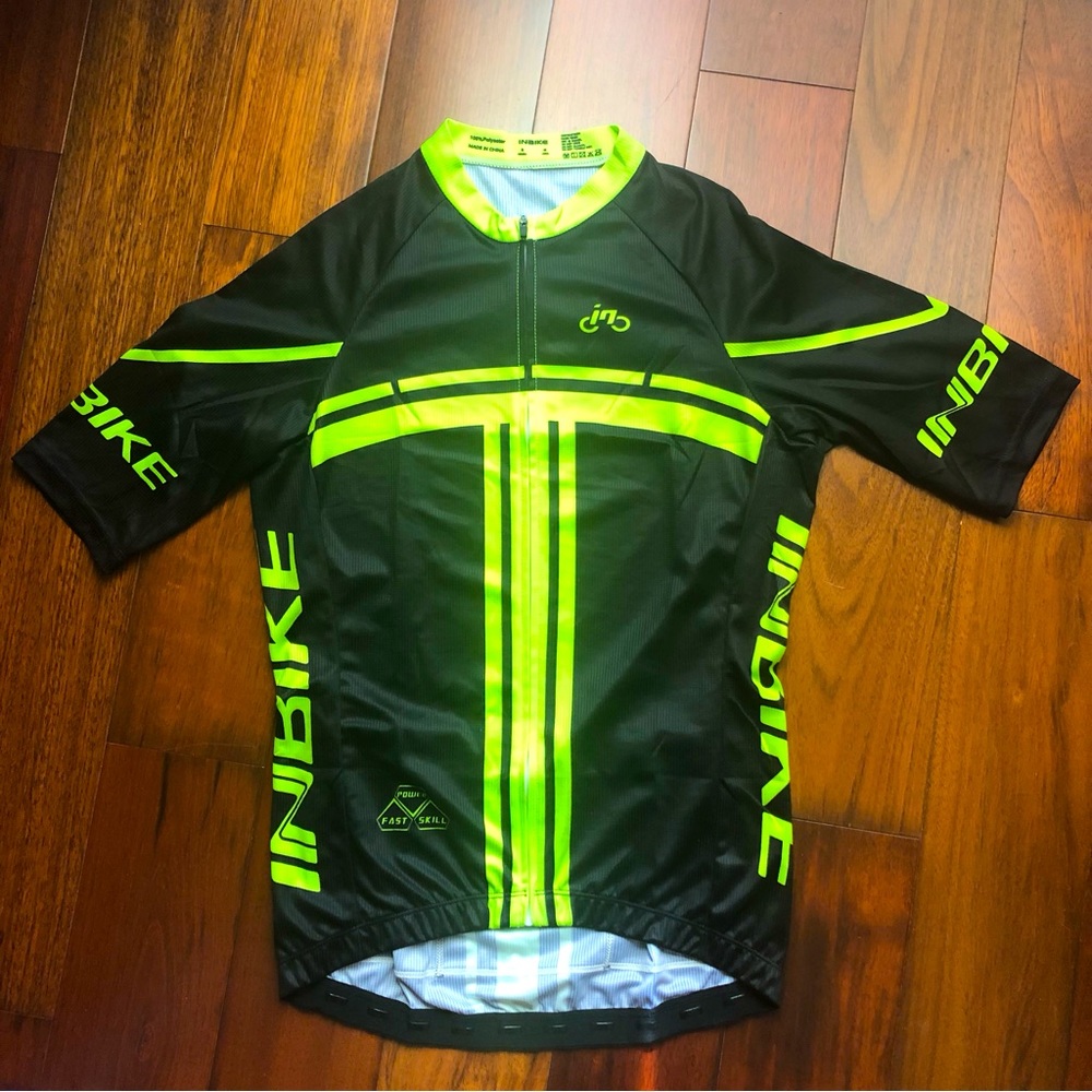INBIKE Cycling Jersey, Black & Neon Green Reflective Color, Mens Size Small, NWT